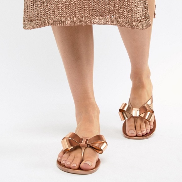 Ted Baker London Susie P Bow Jelly Flip-Flops in Pink Metallic Floral size 9W/40 - Picture 3 of 9